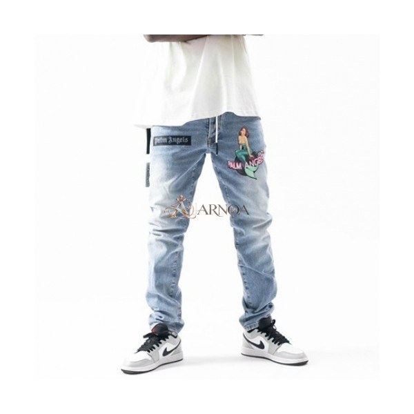 ✨Palm Angels 2021 Mens Logo Casual Denim Pants - 팜 엔젤스 2021 남성 로고 캐쥬얼 데님 팬츠 Pam0295x.Size(29 - 40).블루