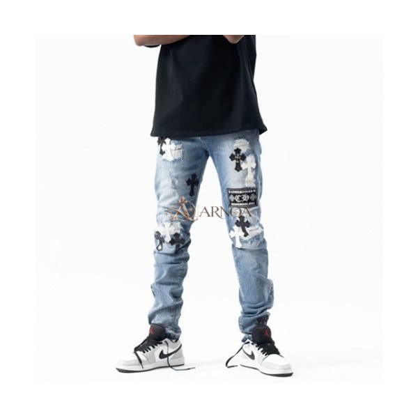 ✨[크롬하츠]Chrom Hearts 2021 Mens Casual Denim Jeans - 크롬하츠 20201남성 캐쥬얼 데님 청바지 Chr0329x.Size(29 - 40).블루