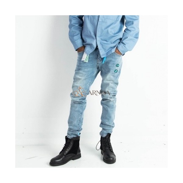✨[오프화이트]Off-white 2021 Mens Logo Denim Jeans - 오프화이트 2021 남성 로고 데님 청바지 Off0665x.Size(29 - 40).블루