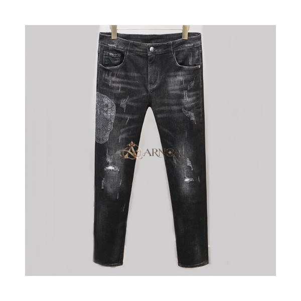 ✨Philipp Plein Mens Logo Casual Denim Jeans - 필립플레인 2020 남성 로고 캐쥬얼 데님 청바지 Phi0135x.Size(30 - 38).블랙