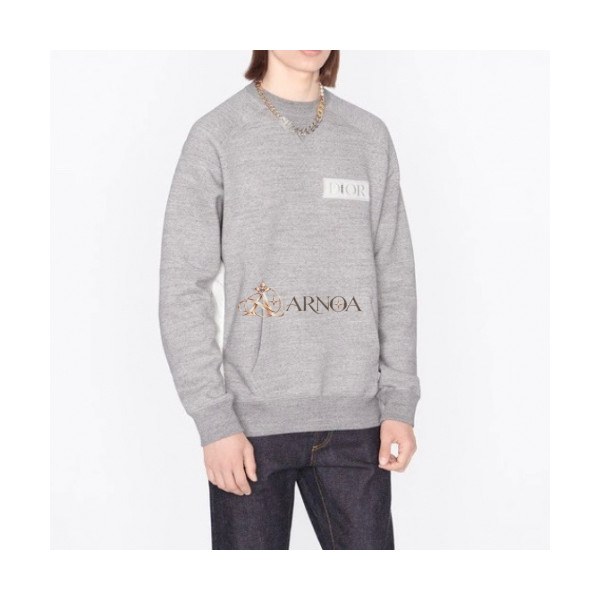✨Dior Unisex Retro Logo Tshirts Gray - 디올 2021 남/녀 레트로 로고 맨투맨 Dio01654x Size(xs - xl) 그레이